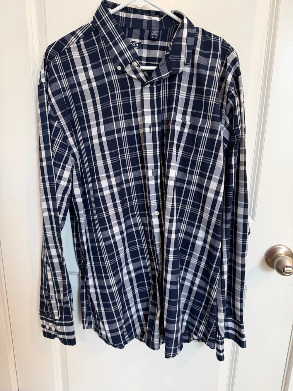 Izod Navy and White Plaid Button-Down Shirt